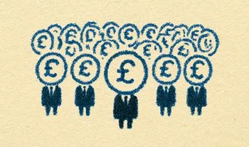 drawing of people in suits with pound coins for heads.
