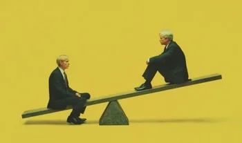 some bankers on a seesaw