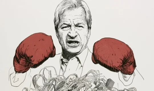 Jamie Dimon looking angry in boxing gloves