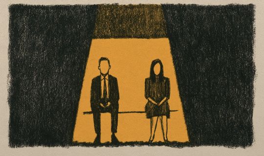 A man and a woman sitting in a golden light 