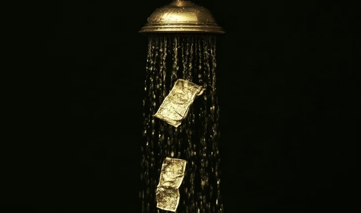 golden money in a shower