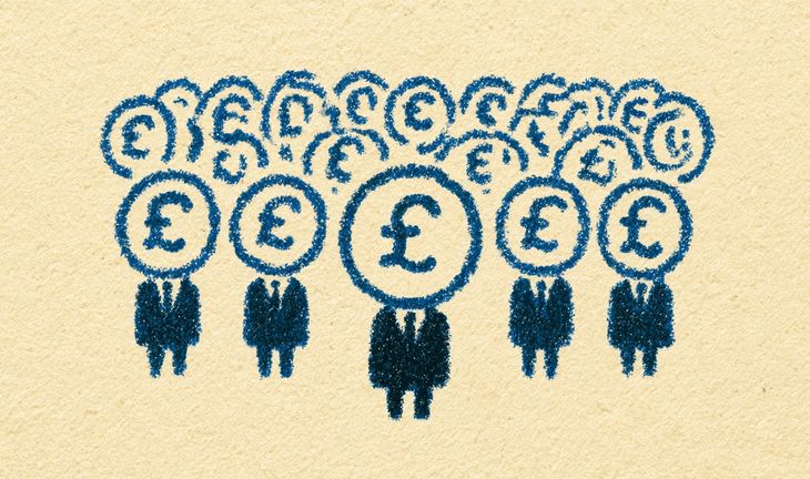 drawing of people in suits with pound coins for heads.