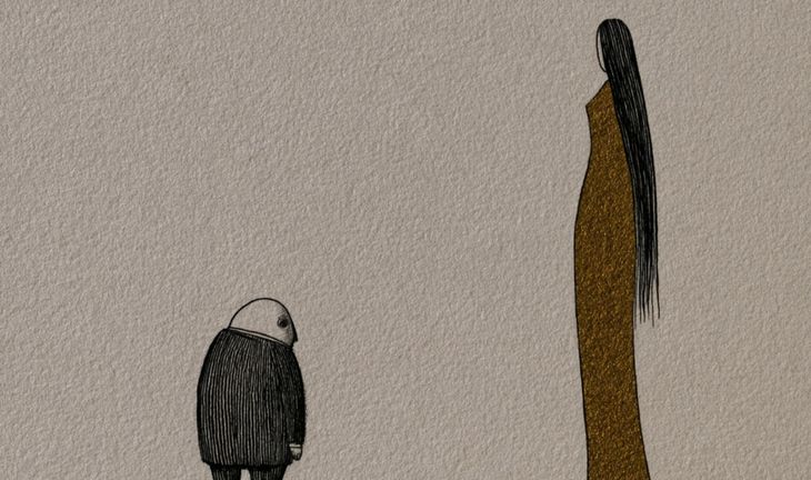 a tall thin woman and a short man 