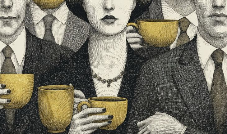 female banker holding coffee 