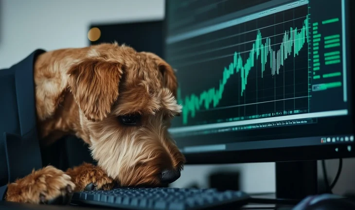 A dog dressed as a quantitative trading MD