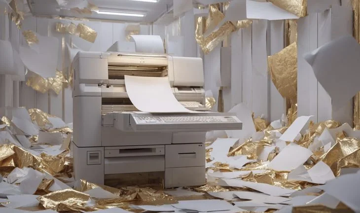 A printer with golden paper 