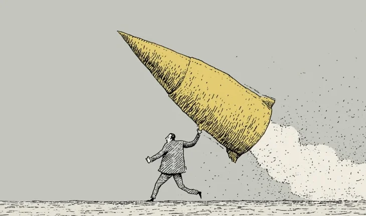 a banker launching a rocket