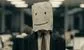 a banker with a bag over his head. the bag has a face on it